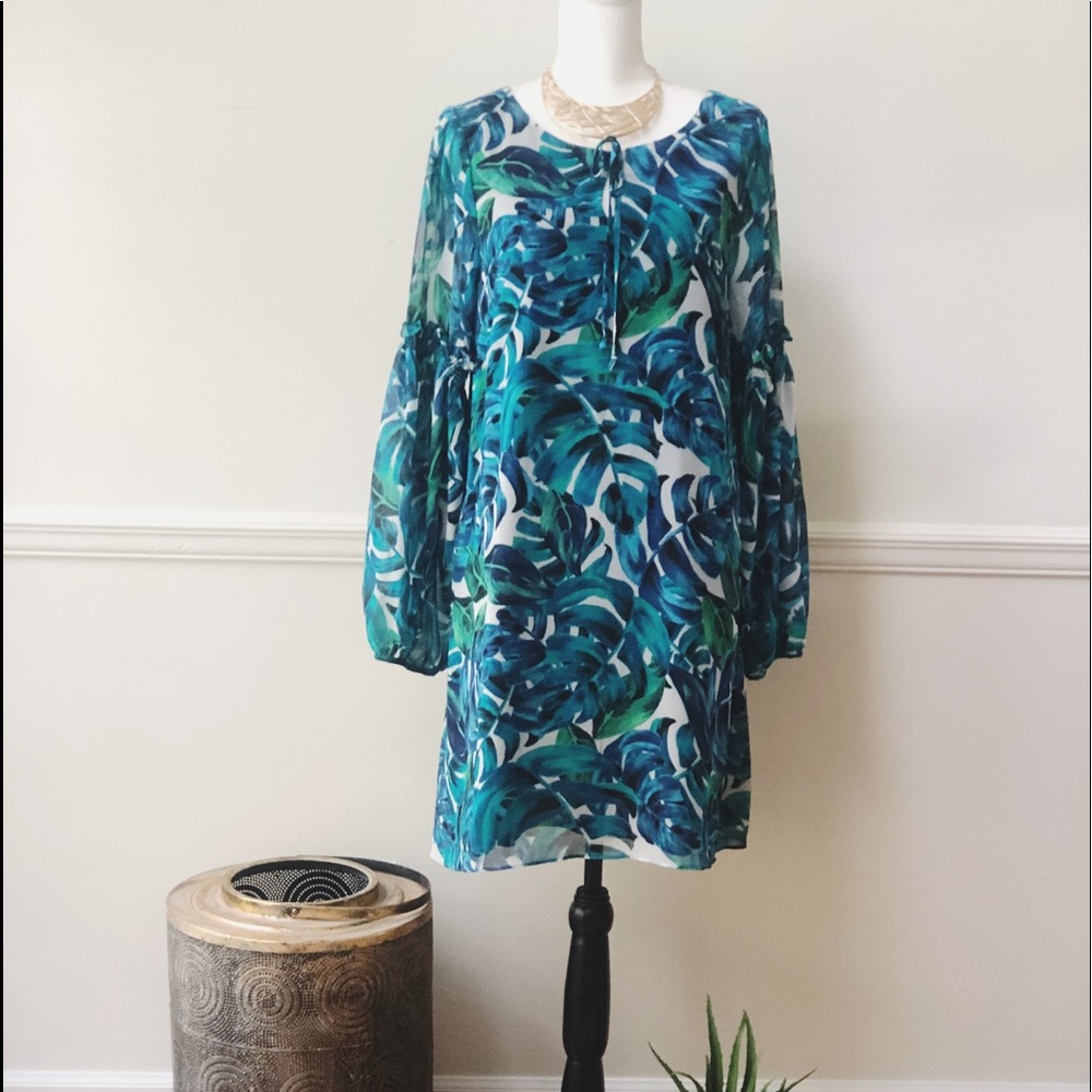 Anthropologie tropical print swing dress